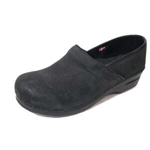 sanita professional textured oiled clogs shoes black leather slip on women's sz